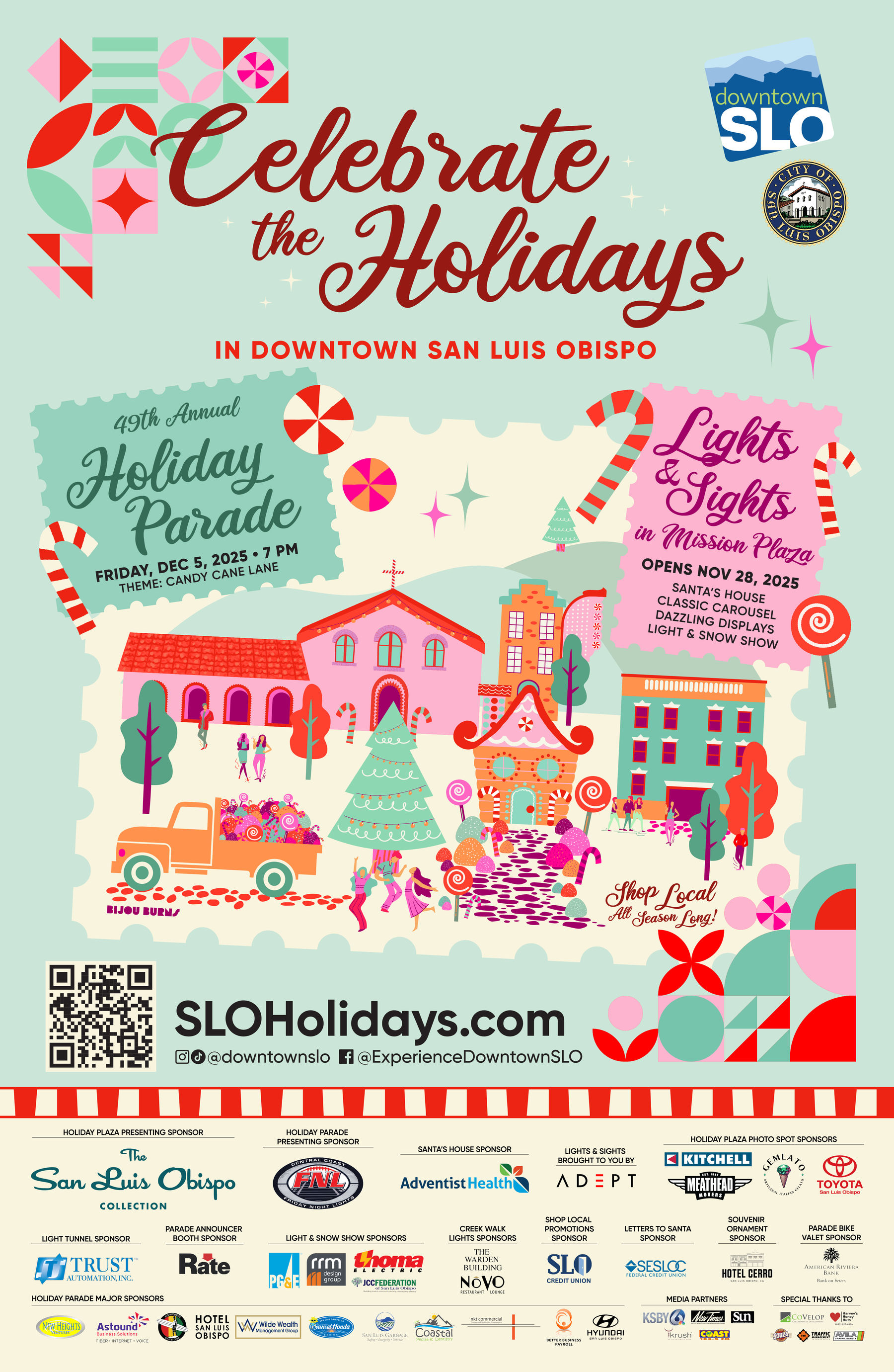 'Celebrate the Holidays in downtown San Luis Obispo' poster artwork